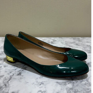 J.CREW COLLECTION JANEY Green Shoe 8 Gold Heel Patent Leather Modern Chic Italy